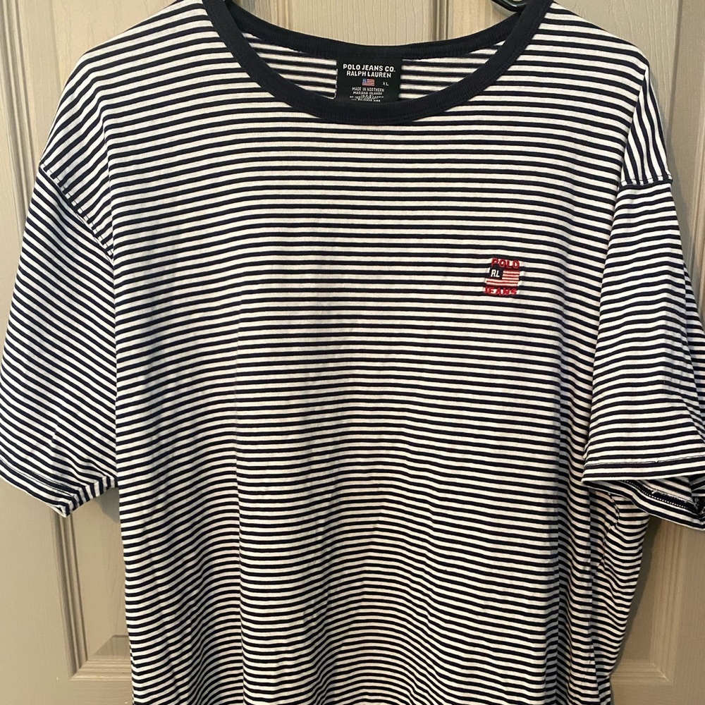 🎄🎄Polo Jeans Co. Ralph Lauren Striped T Shirt Size Large Crew Neck Beefy T